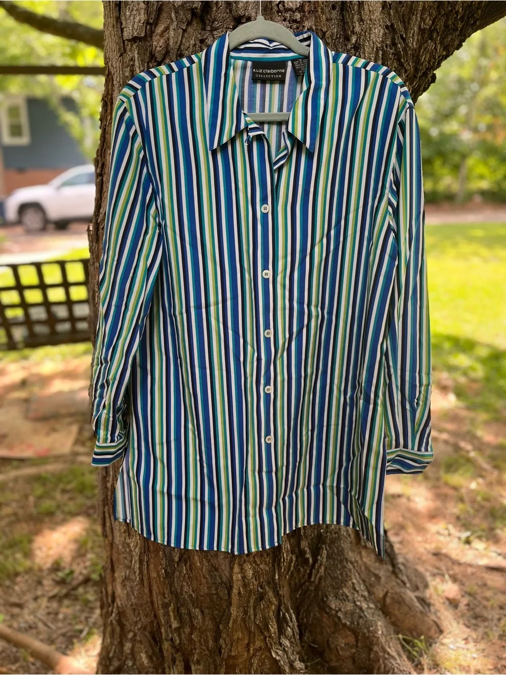 Liz Claiborne Silk Button front Vibrant colors Striped womens size 12